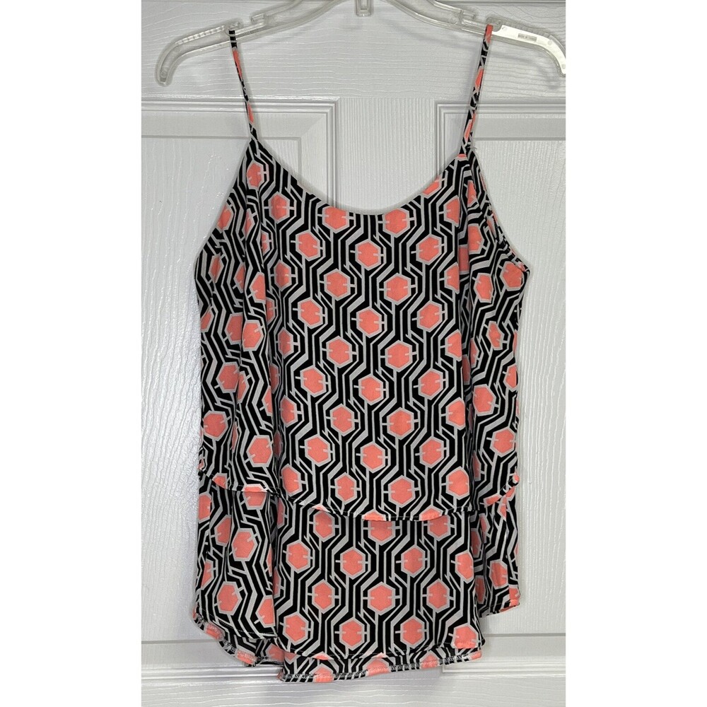 Mark Edwards Women Pink Black White Sleeveless Flowy Layered Blouse Large